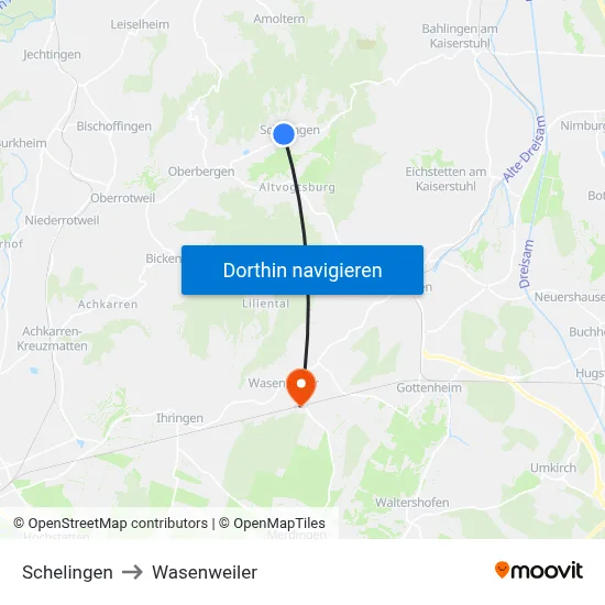 Schelingen to Wasenweiler map