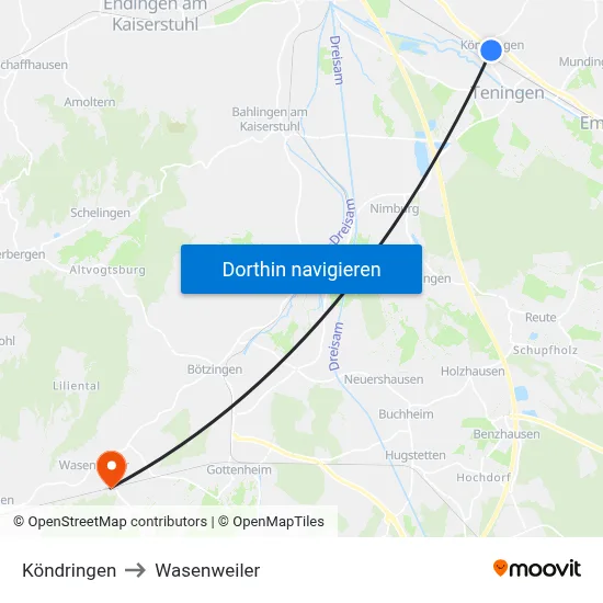 Köndringen to Wasenweiler map