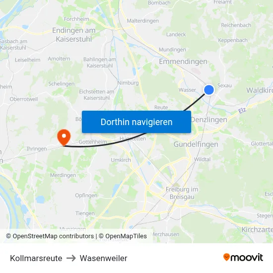 Kollmarsreute to Wasenweiler map
