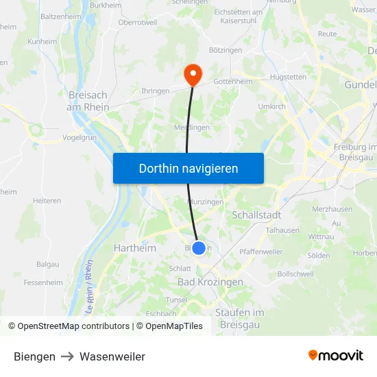 Biengen to Wasenweiler map