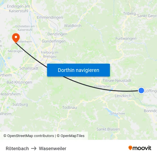Rötenbach to Wasenweiler map