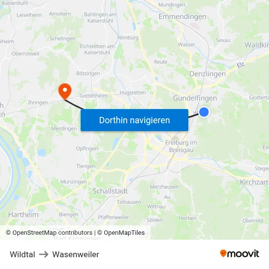Wildtal to Wasenweiler map