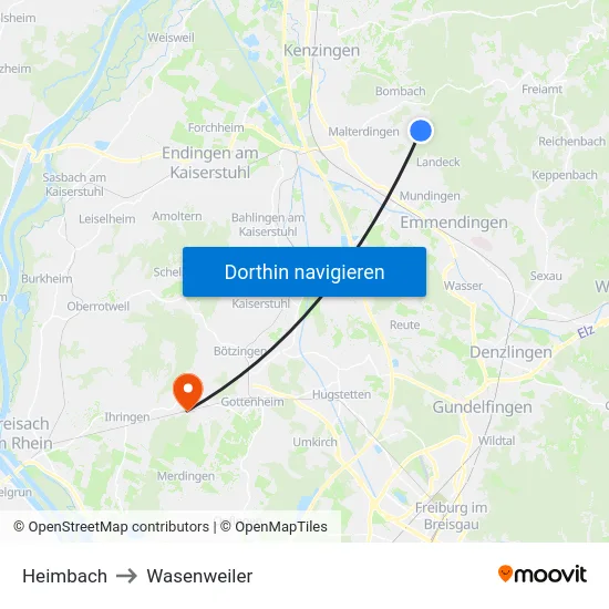 Heimbach to Wasenweiler map