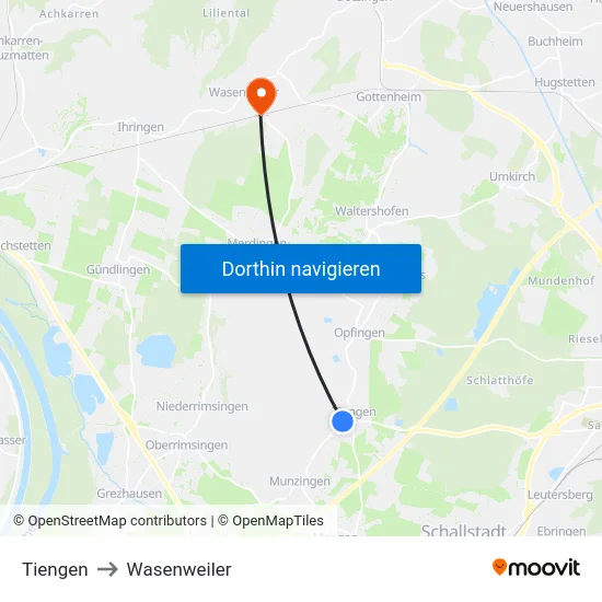 Tiengen to Wasenweiler map