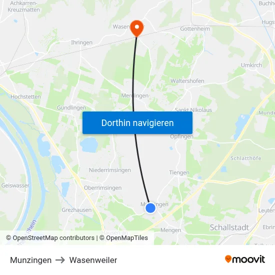 Munzingen to Wasenweiler map