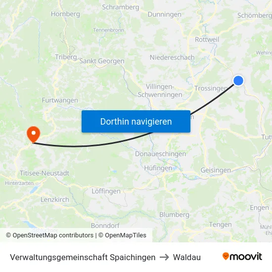Verwaltungsgemeinschaft Spaichingen to Waldau map