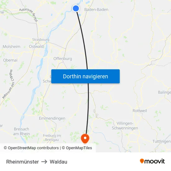 Rheinmünster to Waldau map