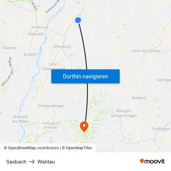 Sasbach to Waldau map