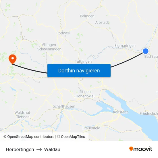 Herbertingen to Waldau map