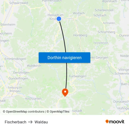 Fischerbach to Waldau map