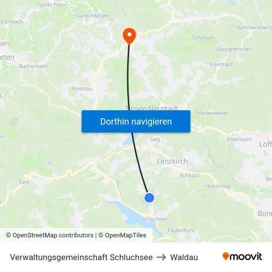 Verwaltungsgemeinschaft Schluchsee to Waldau map