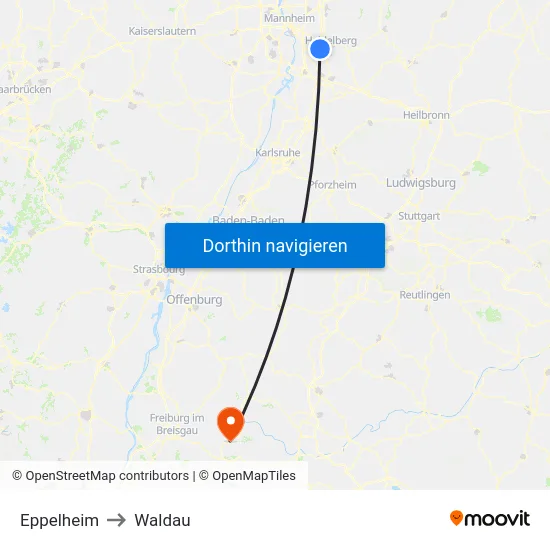 Eppelheim to Waldau map