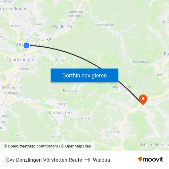 Gvv Denzlingen-Vörstetten-Reute to Waldau map