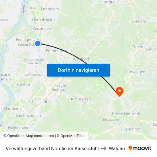 Verwaltungsverband Nördlicher Kaiserstuhl to Waldau map