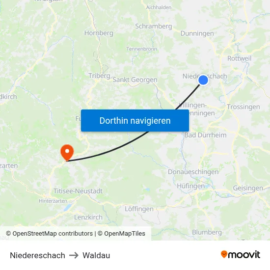 Niedereschach to Waldau map