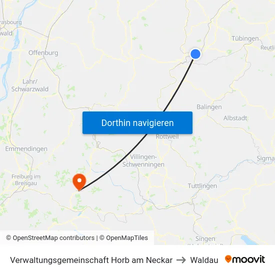 Verwaltungsgemeinschaft Horb am Neckar to Waldau map