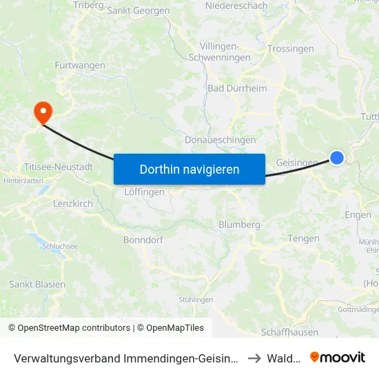 Verwaltungsverband Immendingen-Geisingen to Waldau map