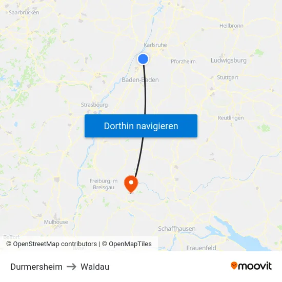 Durmersheim to Waldau map