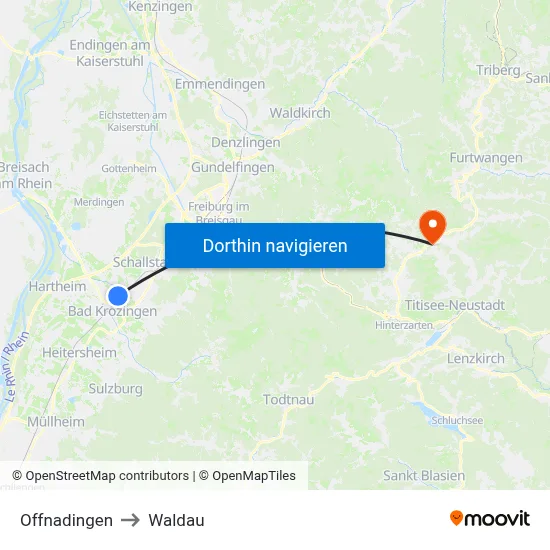 Offnadingen to Waldau map