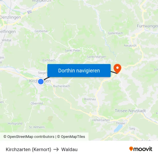 Kirchzarten (Kernort) to Waldau map