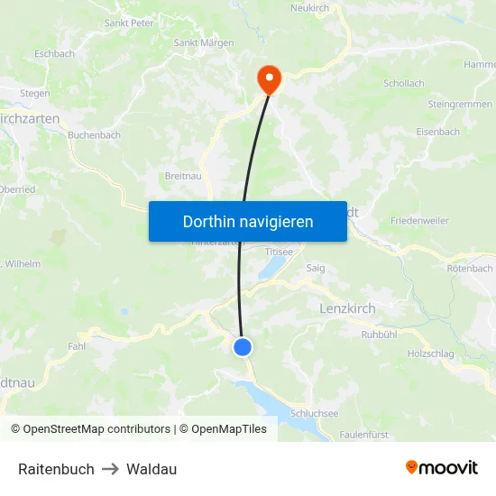 Raitenbuch to Waldau map