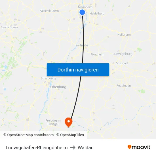 Ludwigshafen-Rheingönheim to Waldau map