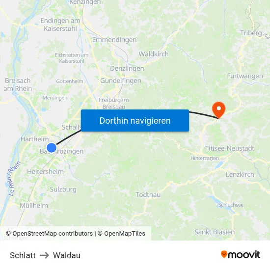 Schlatt to Waldau map