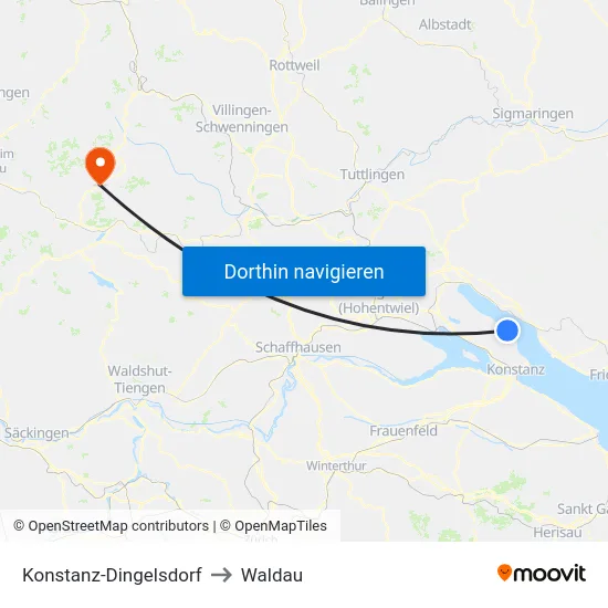 Konstanz-Dingelsdorf to Waldau map