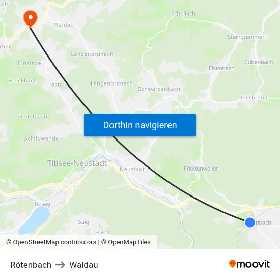 Rötenbach to Waldau map