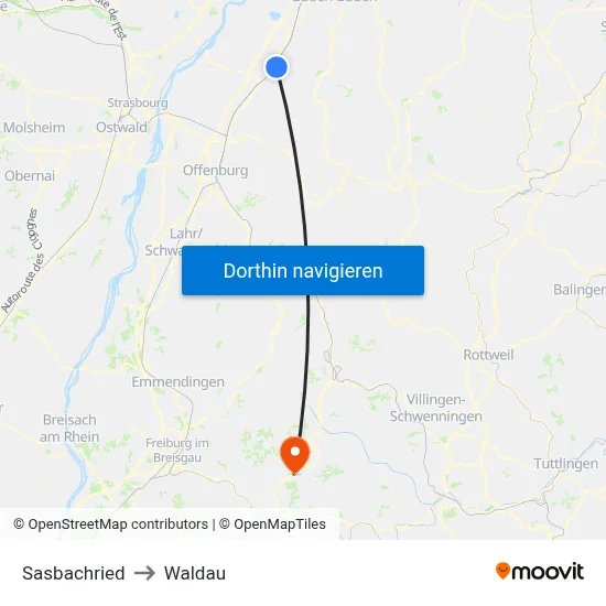 Sasbachried to Waldau map