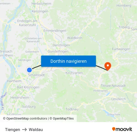 Tiengen to Waldau map
