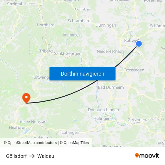 Göllsdorf to Waldau map