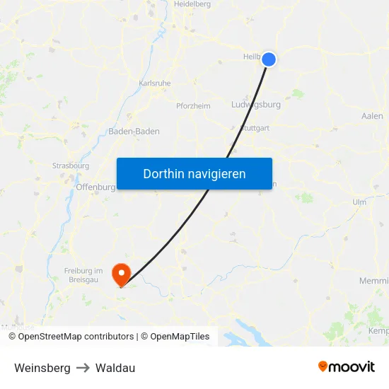 Weinsberg to Waldau map