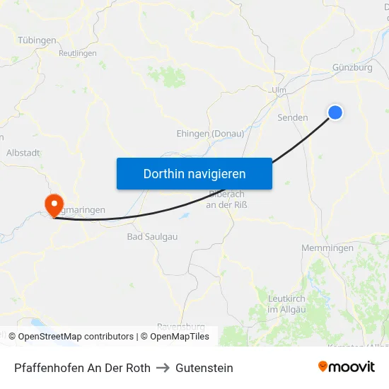 Pfaffenhofen An Der Roth to Gutenstein map
