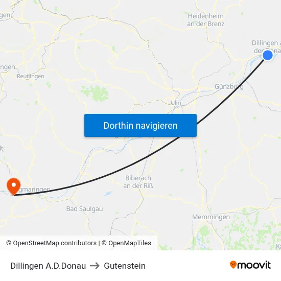 Dillingen A.D.Donau to Gutenstein map