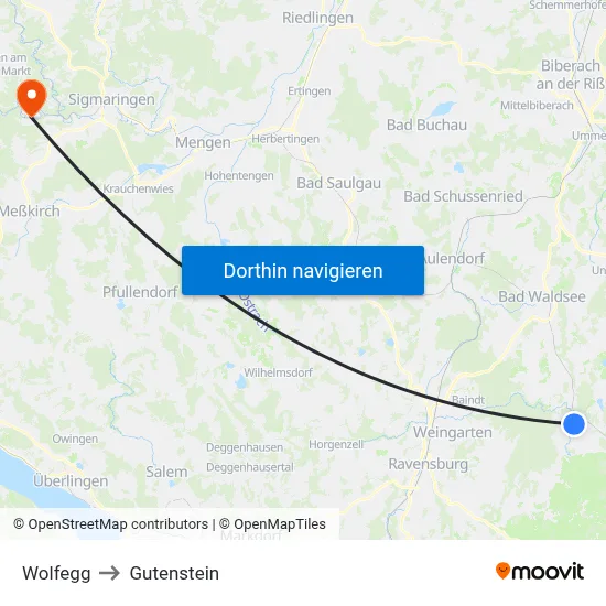 Wolfegg to Gutenstein map