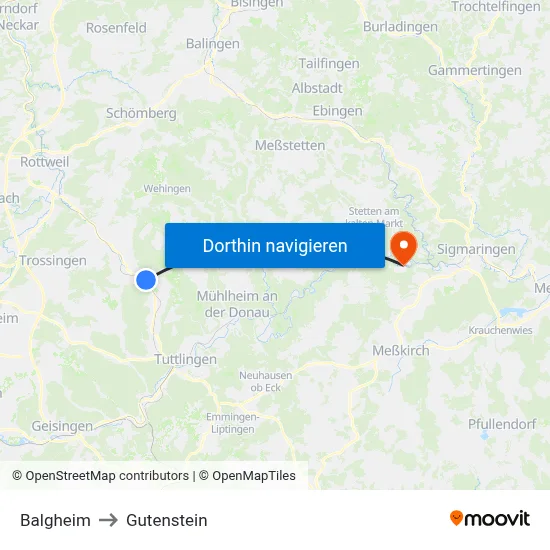 Balgheim to Gutenstein map