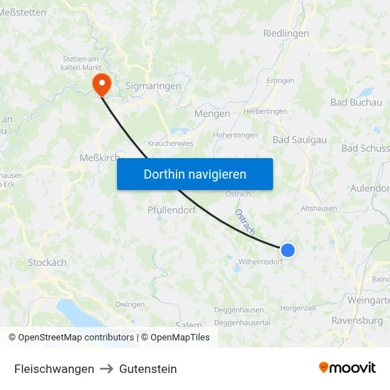 Fleischwangen to Gutenstein map