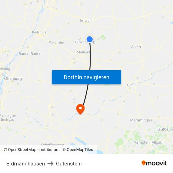Erdmannhausen to Gutenstein map
