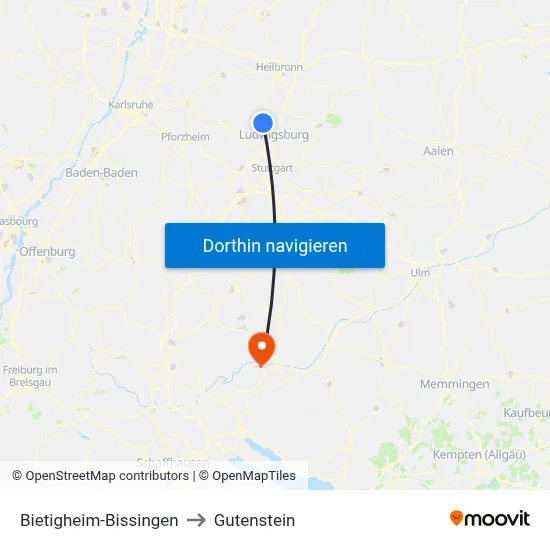Bietigheim-Bissingen to Gutenstein map