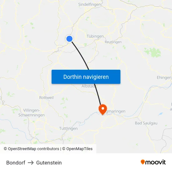 Bondorf to Gutenstein map