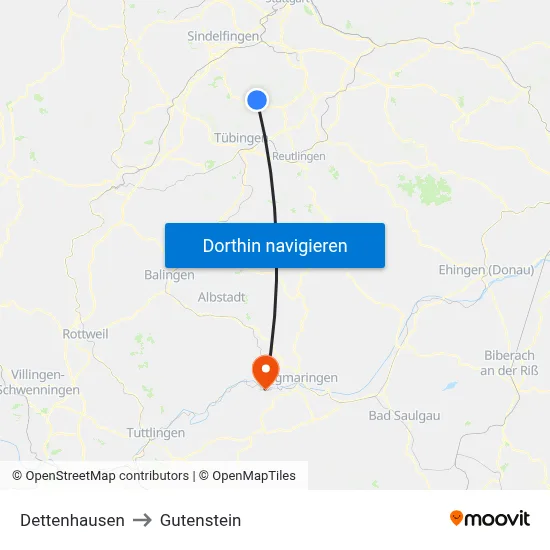 Dettenhausen to Gutenstein map