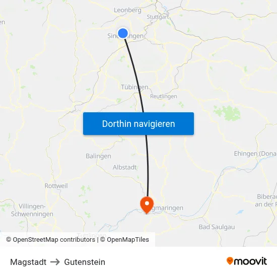 Magstadt to Gutenstein map