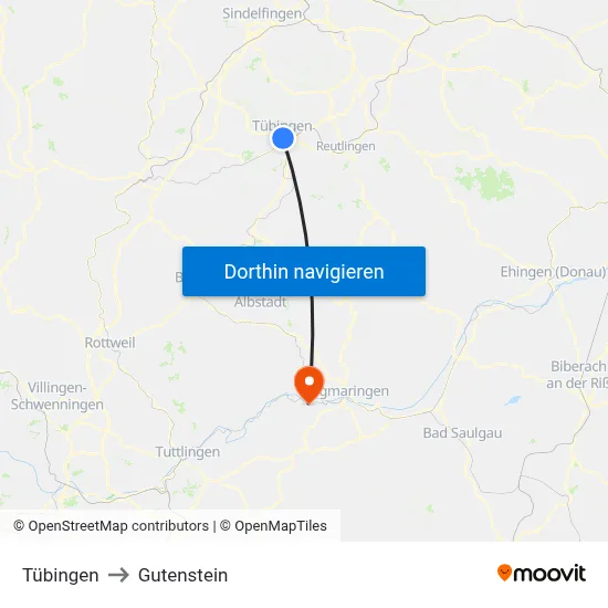 Tübingen to Gutenstein map