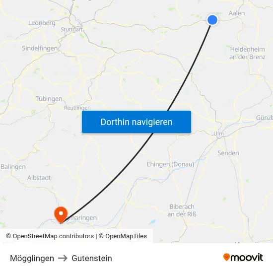 Mögglingen to Gutenstein map