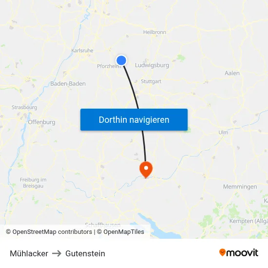 Mühlacker to Gutenstein map
