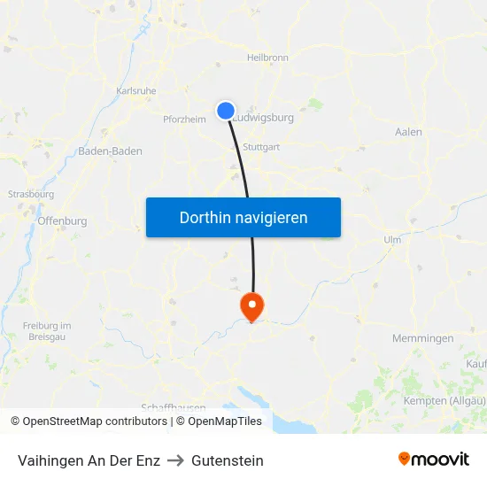 Vaihingen An Der Enz to Gutenstein map