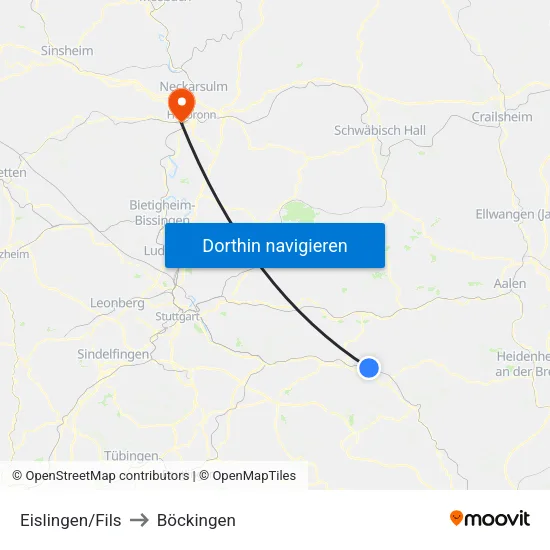 Eislingen/Fils to Böckingen map