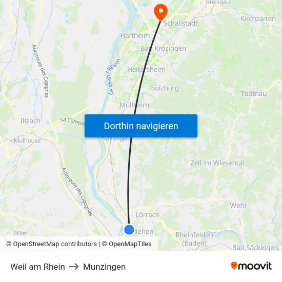 Weil am Rhein to Munzingen map