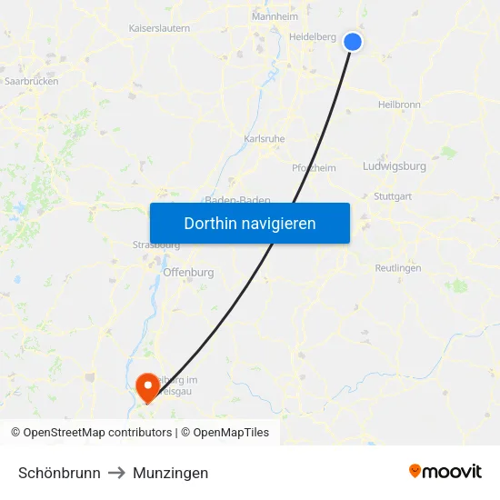 Schönbrunn to Munzingen map